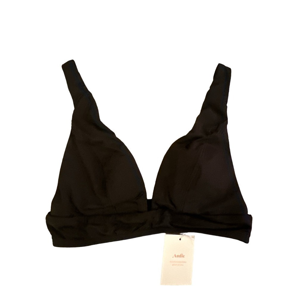 Andie Women's V-Neck Swim The Belize Bikini Top Adjustable Straps Sz M Black NWT - Picture 2 of 8